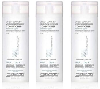 GIOVANNI Direct Leave-In Weightless Moisture Conditioner – Co Wash, Great for Curls & Wavy Hair, Wash & Go, Salon Quality, No Parabens, Infused with Natural Botanical Ingredients – 8.5 oz, (3 Pack)