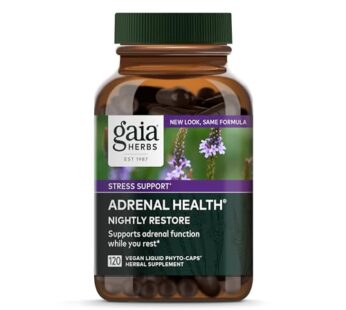 Gaia Herbs Adrenal Health Nightly Restore – Herbal Supplement with Ashwagandha, Magnolia Bark, Cordyceps, Lemon Balm, and More – 120 Vegan Liquid Phyto-Capsules (60 Servings)