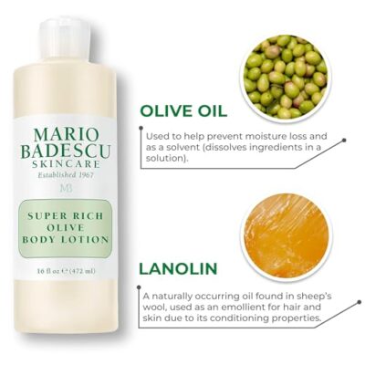 Mario Badescu Super Rich Olive Body Lotion for Dry Skin, Non-Greasy and Creamy Skin Care Moisturizer Infused with Olive Oil, Ideal for All Skin Types, 16 Fl Oz - Image 5