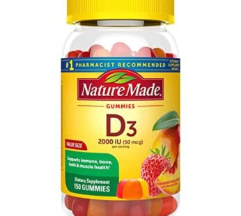 Nature Made Vitamin D3 2000 IU (50 mcg) per serving, Dietary Supplement for Bone, Teeth, Muscle and Immune Health Support, 150 Gummies, 75 Day Supply