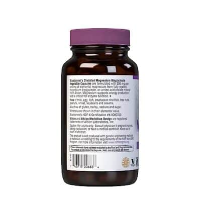 Bluebonnet Nutrition Albion Chelated Magnesium Vegetable Capsule, 200 mg, Stress Relief, Vegan, Non GMO, Gluten Free, Soy Free, Milk Free, Kosher, 120 Vegetable Capsule, 2 Month Supply - Image 9