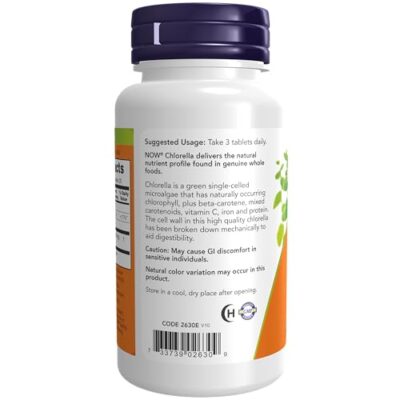 NOW Supplements, Chlorella 1000 mg with naturally occurring Chlorophyll, Beta-Carotene, mixed Carotenoids, Vitamin C, Iron and Protein, 60 Tablets - Image 3
