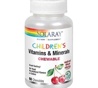 SOLARAY Childrens Vitamins & Minerals Complete Multivitamin for Kids Great Black Cherry Flavor (076280047974) (60 Chews, 30 Serv)