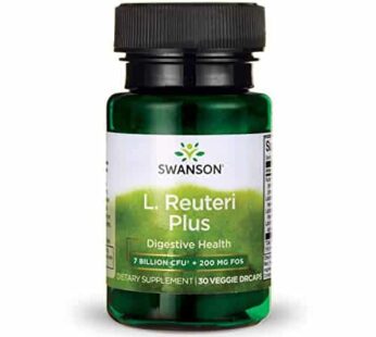 Swanson L. Reuteri Probiotic Plus w/L. Rhamnosus L. Acidophilus & FOS Prebiotic Digestive Support – Promotes Gut Health w/ 7 Billion CFU per Capsule – (30 Veggie Capsules)