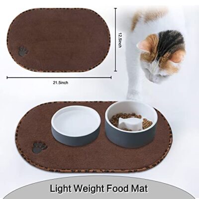 SINLAND Microfiber Pet Bowl Food Mat Dish Drying Mat with Anti-Skid Backing (16.14" x 27.16", Brown) - Image 3