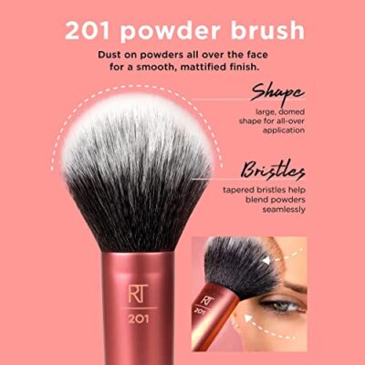 Real Techniques Ultra Plush Powder Makeup Brush, For Setting Powder, Bronzer, & Blush, Sheer, Buildable Coverage, Large, Fluffy Powder Brush, Vegan, Cruelty-Free & Synthetic Bristles, 1 Count - Image 3