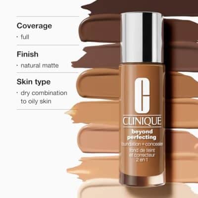 Clinique Beyond Perfecting Liquid Lightweight Full Coverage Foundation + Concealer For Dry Combination to Oily Skin Types, Nutty - Image 4