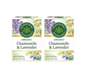 Traditional Medicinals Organic Chamomile & Lavender Herbal Tea, Settles Nervous System, (Pack of 2) – 32 Tea Bags Total