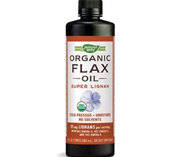 Nature’s Way Organic Flax Oil Super Lignan, Omega-3, Omega-6, Omega-9 Fatty Acids**, Cold-Pressed, 16 Fl Oz (Packaging May Vary)