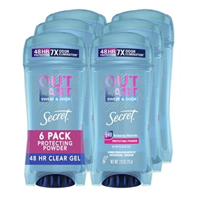 Secret Antiperspirant Deodorant for Women, Protecting Powder Scent, Clear Gel, Outlast Xtend, 2.6 Oz (Pack of 6)
