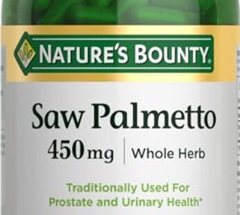 Nature’s Bounty Saw Palmetto Support for Prostate and Urinary Health, Herbal Health Supplement, 450mg, 250 Capsules