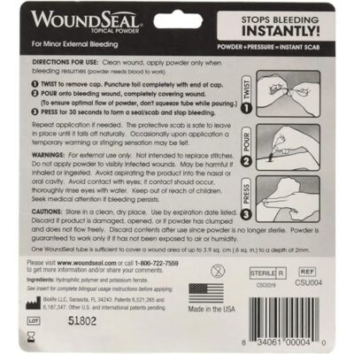 WoundSeal Powder 4 Each (Pack of 2) - Wound Care First Aid for Cuts, Scrapes and Abrasions - Stops Bleeding in Seconds Without Stitches or Bandages - Safe and Effective for People of All Ages and Pets - Image 7