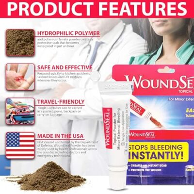 WoundSeal Powder 4 Each (Pack of 2) - Wound Care First Aid for Cuts, Scrapes and Abrasions - Stops Bleeding in Seconds Without Stitches or Bandages - Safe and Effective for People of All Ages and Pets - Image 3