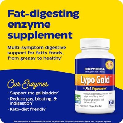 Enzymedica Lypo Gold, Digestive Enzymes for Fat Digestion, Offers Fast Acting Gas & Bloating Relief, 60 Count - Image 3