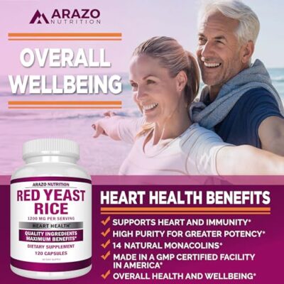 Arazo Nutrition Red Yeast Rice Extract 1200 MG ? Citrinin Free Supplement ? Vegetarian 120 Capsules - Image 4