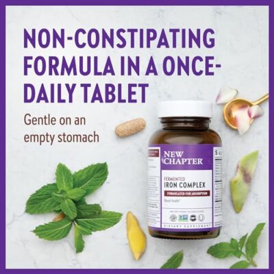 New Chapter Iron Supplement, Whole-Food Fermented Iron Complex Made with Organic Vegetables & Herbs + One Daily Non-Constipating Dose- 60ct, 2 Month Supply - Image 4