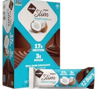 NuGo Slim Dark Chocolate Toasted Coconut, 16g Vegan Protein, 3g Sugar, 7g Fiber, Low Net Carb, Keto Friendly, Gluten Free, 12 C