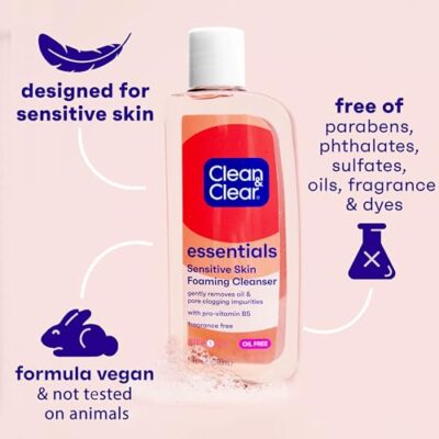 Clean & Clear Essentials Foaming Facial Cleanser, Oil-Free Daily Face Wash with Glycerin to Remove Acne Breakout-Causing Dirt, Oil & Makeup Without Over-Drying, 8 Fl Oz (Packaging may vary) - Image 8