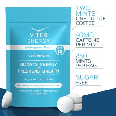 Viter Energy Caffeinated Mints 40mg Caffeine, B Vitamins, Sugar Free. (Wintergreen, 8oz, Bulk Bag) - Image 2