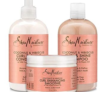 SheaMoisture Coconut & Hibiscus Curl Trio: Includes Curl & Shine Shampoo and CONDITIONER, Curl Enhancing Smoothie with Box