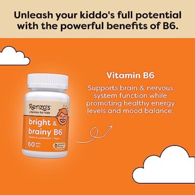 Renzo's Bright & Brainy Vitamin B6 - Dissolving Kids Vitamin B6-60 Sugar-Free Melty Tabs, Oh Oh Oh Orange Flavored - Image 3