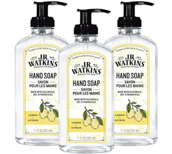 J.R. Watkins Gel Hand Soap, Scented Liquid Hand Wash for Bathroom or Kitchen, USA Made and Cruelty Free, 11 fl oz, Lemon, 3 Pack