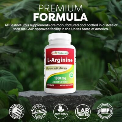 (New Improved Formula) Best Naturals L-Arginine 1000 mg 120 Tablets - Pharmaceutical Grade L Arginine supplement promotes nitric oxide synthesis - Image 5