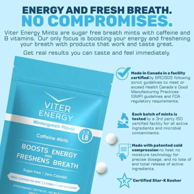 Viter Energy Caffeinated Mints 40mg Caffeine, B Vitamins, Sugar Free. (Wintergreen, 8oz, Bulk Bag) - Image 5