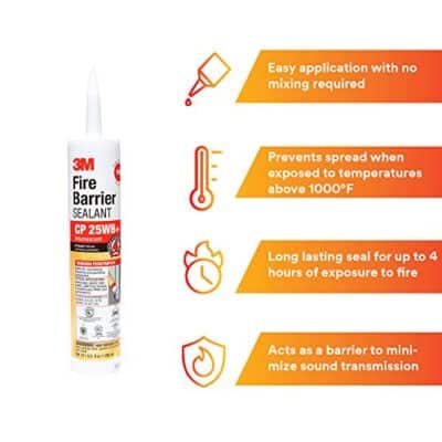 3M Fire Barrier Sealant CP 25WB+ - for Commercial, Industrial and Residential Applications - Cartridge, 10.1 fluid ounces - Red - Image 4