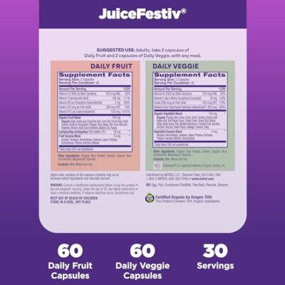 Natrol JuiceFestiv Daily Fruit & Veggie with SelenoExcell and Whole-Food [Phyto] Nutrients, Dietary Supplement Supports Better Nutrition (& Overall Well-Being), 60 Capsules (Pack of 2), 30 Day Supply - Image 5