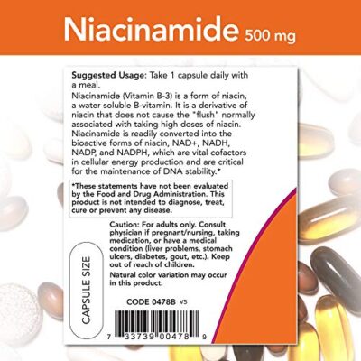 NOW Niacinamide 500mg,100 Capsules - Image 3