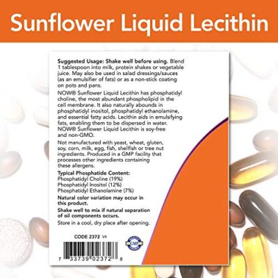 NOW Supplements, Sunflower Lecithin with naturally occurring Phosphatidyl Choline and Other Phosphatides, Liquid, 16-Ounce - Image 3