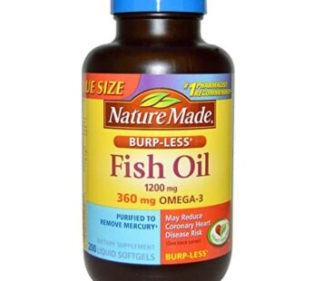 Nature Made Burp-Less Fish Oil 1200mg, 360mg Omega-3, Liquid Softgels 200 ea (Pack of 2)