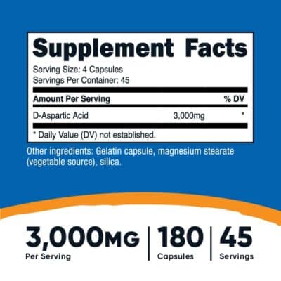 Nutricost D-Aspartic Acid (DAA) Capsules 3000mg Per Serving (180 Capsules) - Non-GMO - Image 2