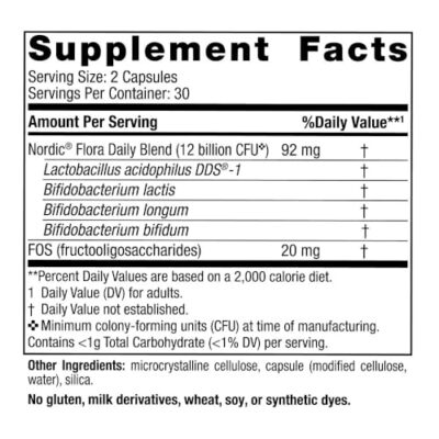 Nordic Naturals Nordic Flora Probiotic Daily - 60 Capsules - 4 Probiotic Strains with 12 Billion Cultures - Optimal Wellness, Immune Support, Digestive Health - Non-GMO, Vegan - 30 Servings - Image 2