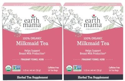 Earth Mama Organic Milkmaid? Tea | Lactation Support Herbal Tea Bags for Breastfeeding, Decaf Lactation Supplement for Increased Breast Milk Production, With Milk Thistle & Fenugreek (16 Count, 2-Pack)