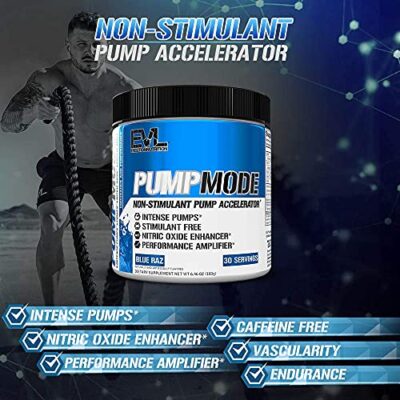EVL PumpMode Nitric Oxide Supplement - Nitric Oxide Booster Pump Pre Workout Powder with Glycerol and Betaine for Muscle Recovery Growth and Endurance - Stim Free Pre Workout Drink (Blue Raz) - Image 6