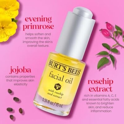 Burt's Bees Gua Sha Face Oil With Rosehip Seed Extract, Reduces Appearance of Fine Lines and Wrinkles, Use with Ice Roller & Facial Tools, Natural Origin Skin Care, 0.51 fl. oz. - Image 4