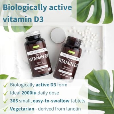 Pure & Essential Daily Vegetarian Vitamin D3 2000iu, Cholecalciferol, 365 Small Tablets, 1-A-Day 1-Year Supply, by Igennus - Image 2