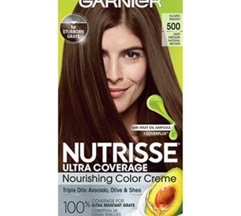 Garnier Hair Color Nutrisse Ultra Coverage Nourishing Creme, 500 Deep Medium Natural Brown (Glazed Walnut) Permanent Hair Dye, 1 Count (Packaging May Vary)