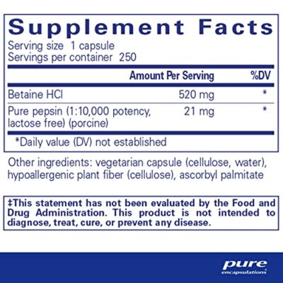 Pure Encapsulations Betaine HCl Pepsin - Digestive Enzymes Supplement for Digestion Aid & Support, Stomach Acid & Nutrient Absorption* - with Betaine HCl Pepsin - 250 Capsules - Image 2