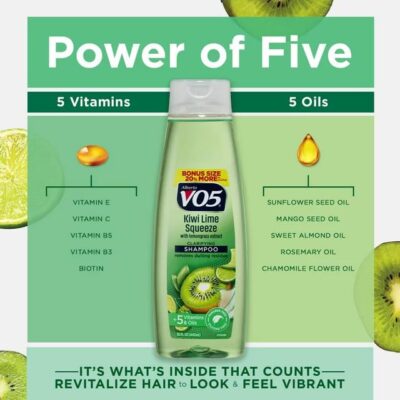 Alberto VO5 Kiwi Lime Squeeze Clarifying Shampoo - Moisturizing Shampoo with Clarifying Formula - 5 Vitamins and Oils - Fruity Kiwi Fragrance - 15 oz - Image 5