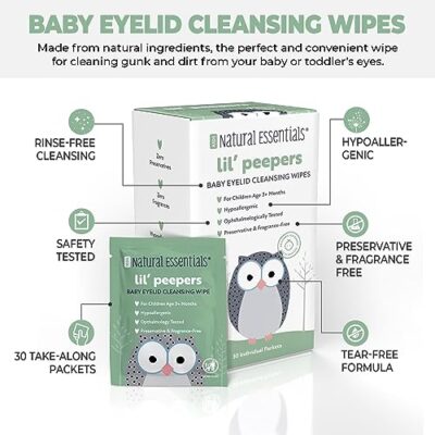 Natural Essentials Lil' Peepers Baby Eye Wipes and Eyelid Cleanser, Rinse-Free Pediatrician Recommended Hypoallergenic Soft Eyelid Wipes for Babies, Kids and Adults, (30 Count) - Image 3