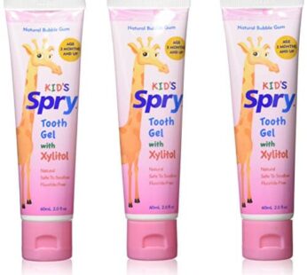 Spry Xylitol Baby Toothpaste, Natural Toddler Toothpaste, Fluoride Free Toothpaste for Kids, Xylitol Toothpaste for Kids Age 3 Months and Up, Tooth Gel Bubble Gum 2 Fl Oz (Pack of 3)
