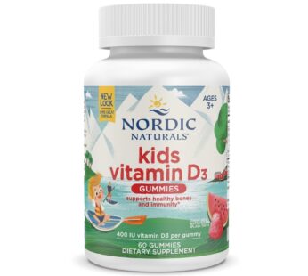 Nordic Naturals Vitamin D3 Gummies Kids, Wild Watermelon Splash – 60 Gummies – 400 IU Vitamin D3 – Bone Health, Healthy Immunity – Non-GMO, Vegetarian – 60 Servings