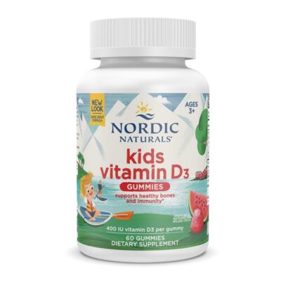 Nordic Naturals Vitamin D3 Gummies Kids, Wild Watermelon Splash - 60 Gummies - 400 IU Vitamin D3 - Bone Health, Healthy Immunity - Non-GMO, Vegetarian - 60 Servings