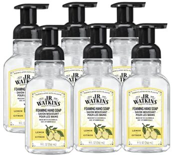 J.R. Watkins Foaming Hand Soap Pump with Dispenser, Moisturizing All Natural Hand Soap Foam, Alcohol-Free Hand Wash, Cruelty-Free, USA Made, Use as Kitchen or Bathroom Soap, Lemon, 9 fl oz, 6 Pack