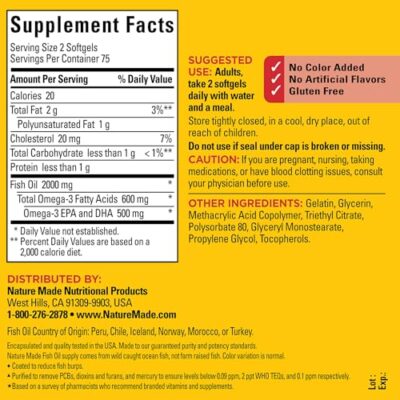 Nature Made Burp Less Fish Oil 1000 mg Softgels, Fish Oil Supplements, Omega 3 Fish Oil for Healthy Heart Support, Omega 3 Supplement with 150 Softgels, 75 Day Supply - Image 5