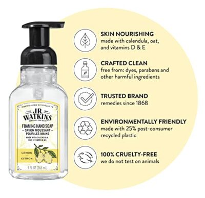 J.R. Watkins Foaming Hand Soap Pump with Dispenser, Moisturizing All Natural Hand Soap Foam, Alcohol-Free Hand Wash, Cruelty-Free, USA Made, Use as Kitchen or Bathroom Soap, Lemon, 9 fl oz, 6 Pack - Image 2