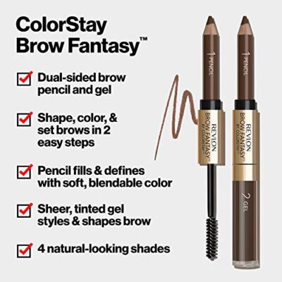 Revlon Eyebrow Gel & Pencil, ColorStay Brow Fantasy 2-in-1 Eye Makeup, Longwearing with Precision Tip, 105 Brunette, 0.04 Oz - Image 2